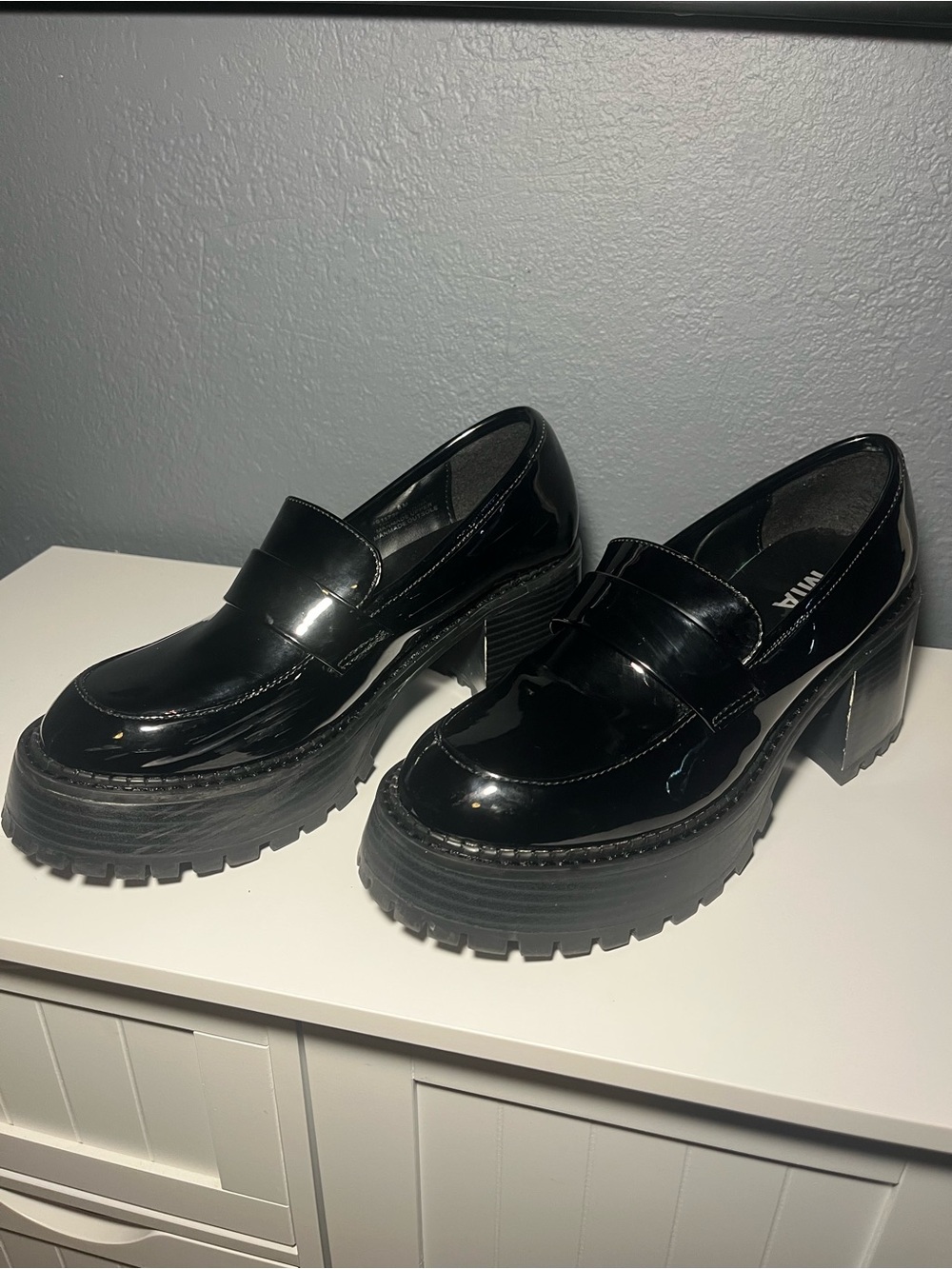 MIA Black Patent Platform Heeled Loafers